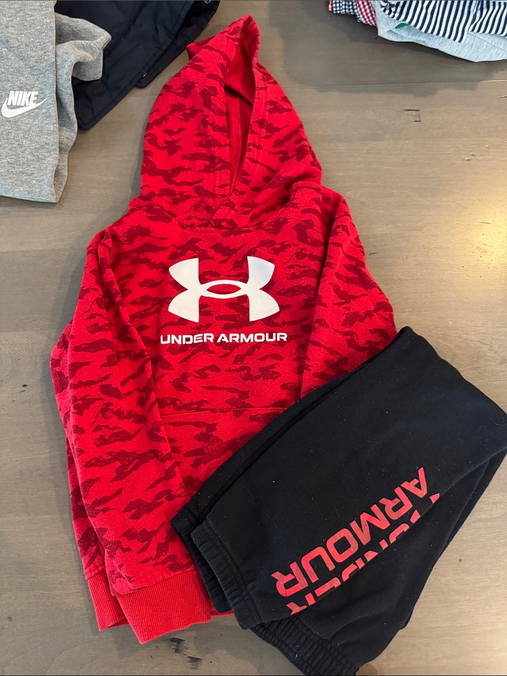 Under Armour Red Camo Hoodie with Black Sweatpants